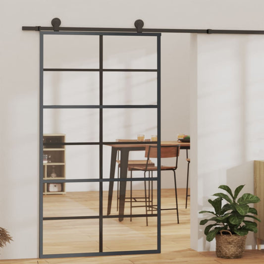Berkfield Sliding Door ESG Glass and Aluminium 102x205 cm Black