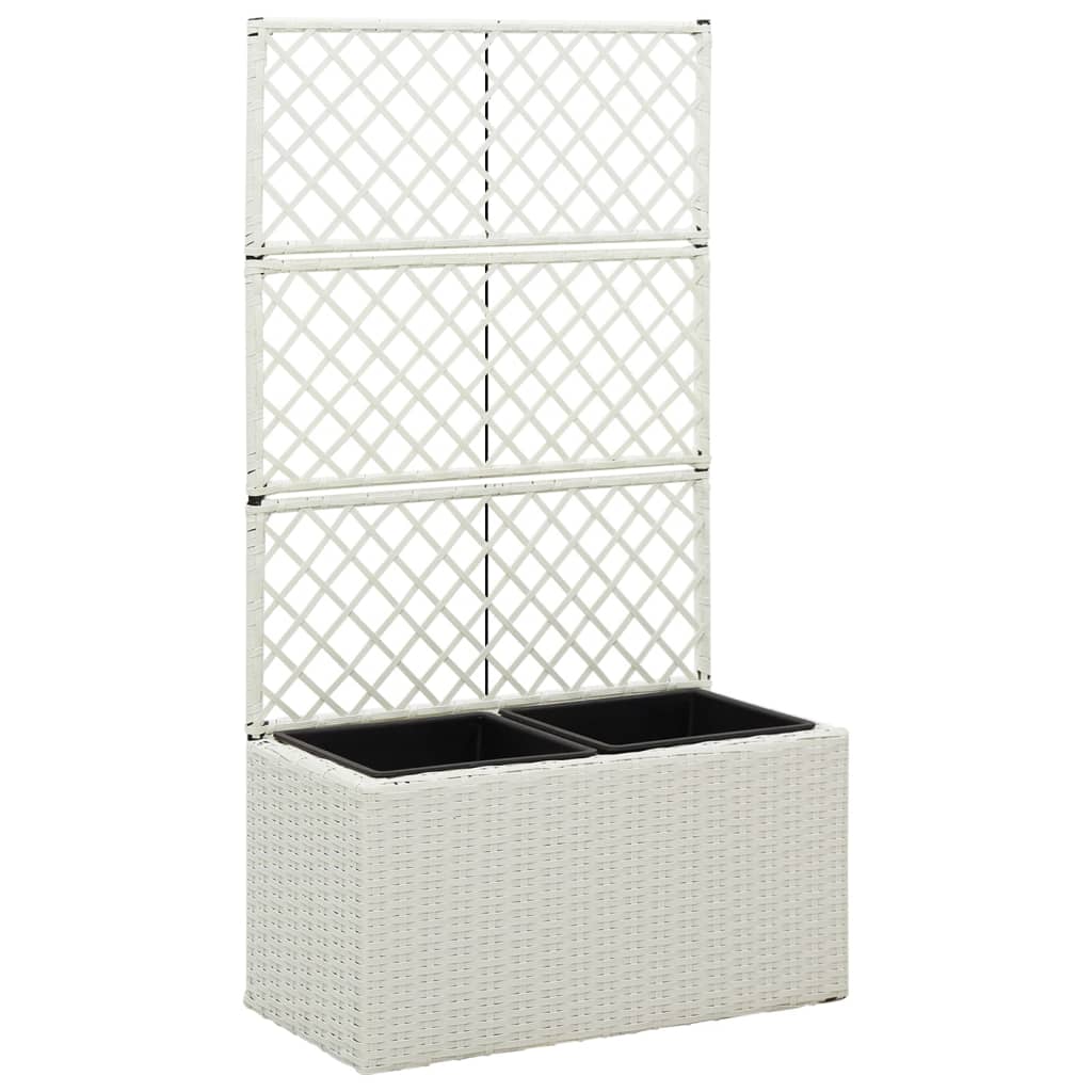 Berkfield Trellis Raised Bed with 2 Pots 58x30x107 cm Poly Rattan White