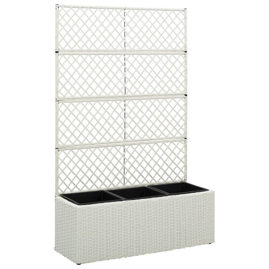 Berkfield Trellis Raised Bed with 3 Pots 83x30x130 cm Poly Rattan White