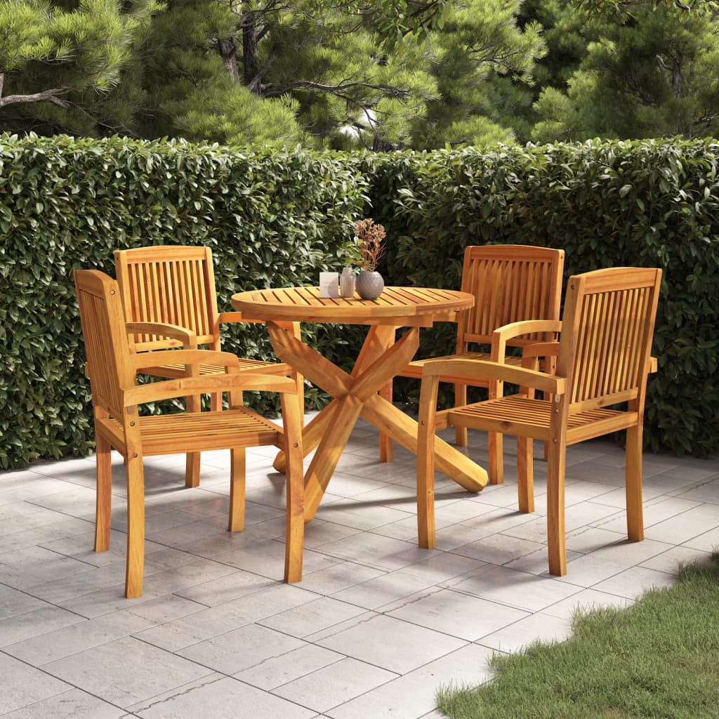 Berkfield 5 Piece Garden Dining Set Solid Wood Teak