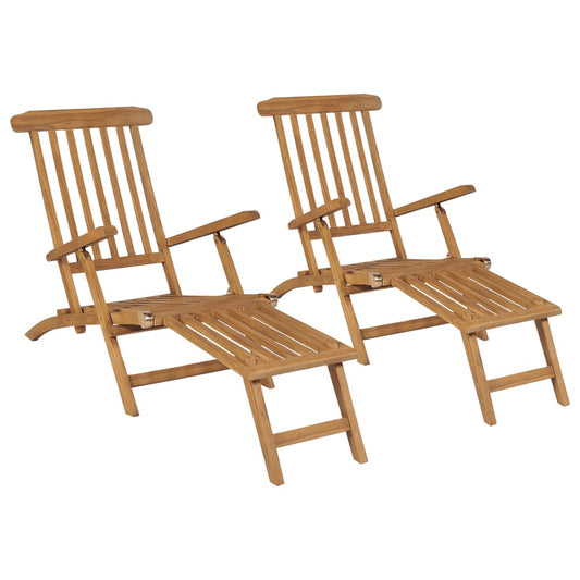 Berkfield Deck Chairs with Footrests 2 pcs Solid Teak Wood