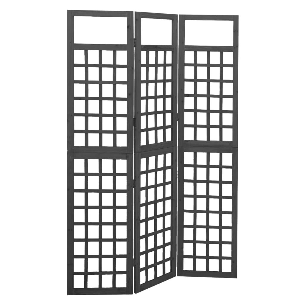 Berkfield 3-Panel Room Divider/Trellis Solid Fir Wood Black 121x180 cm