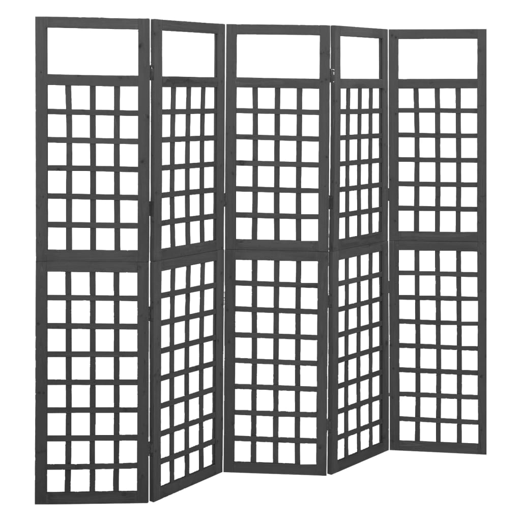 Berkfield 5-Panel Room Divider/Trellis Solid Fir Wood Black 201.5x180 cm