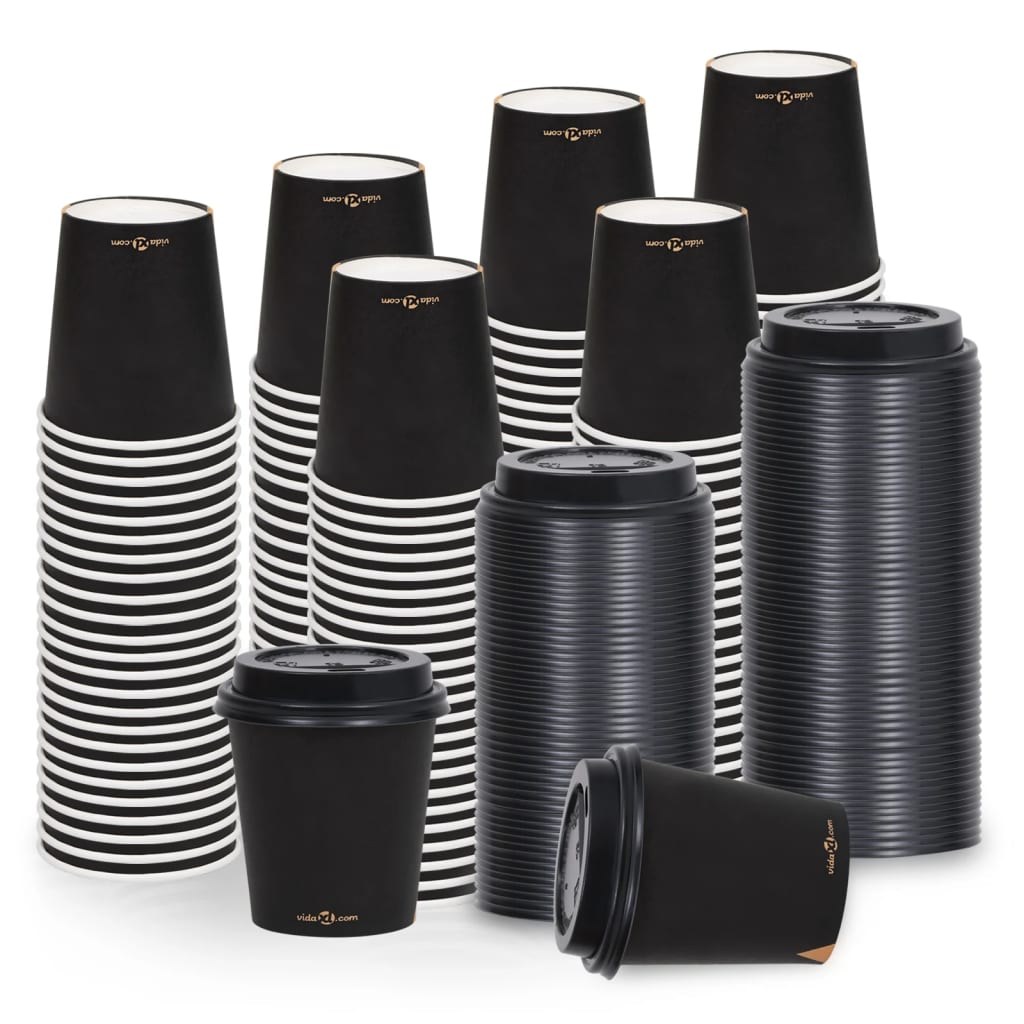 Berkfield Coffee Paper Cups with Lids 200 ml 250 pcs Black