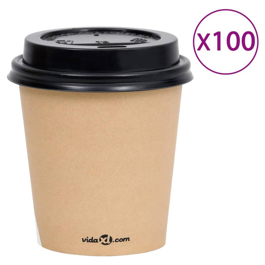 Berkfield Coffee Paper Cups with Lids 200 ml 100 pcs Brown