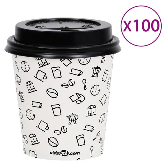Berkfield Coffee Paper Cups with Lids 200 ml 100 pcs White and Black