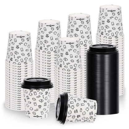 Berkfield Coffee Paper Cups with Lids 200 ml 100 pcs White and Black