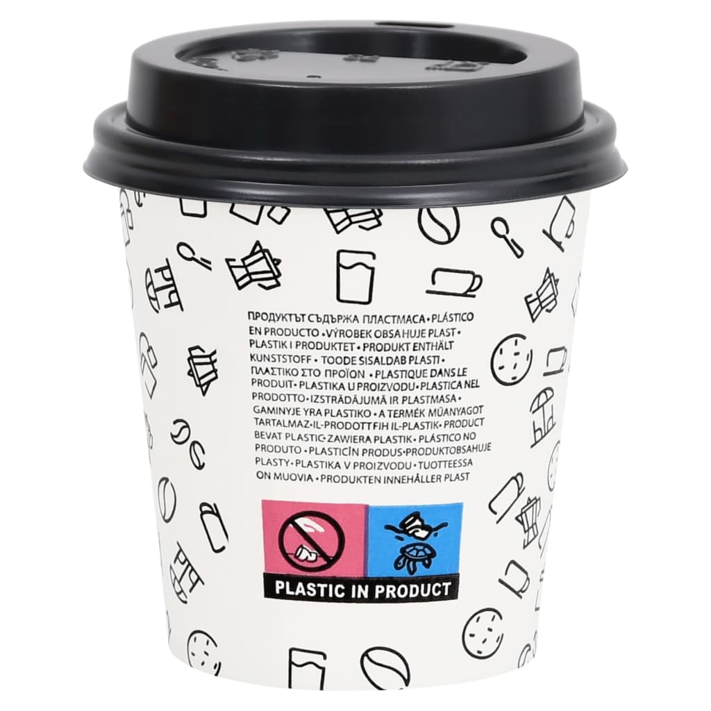 Berkfield Coffee Paper Cups with Lids 200 ml 100 pcs White and Black