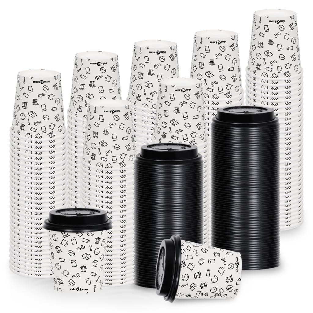 Berkfield Coffee Paper Cups with Lids 200 ml 500 pcs White and Black