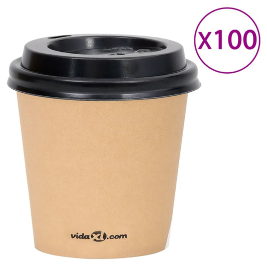 Berkfield Coffee Paper Cups with Lids 120 ml 100 pcs Brown