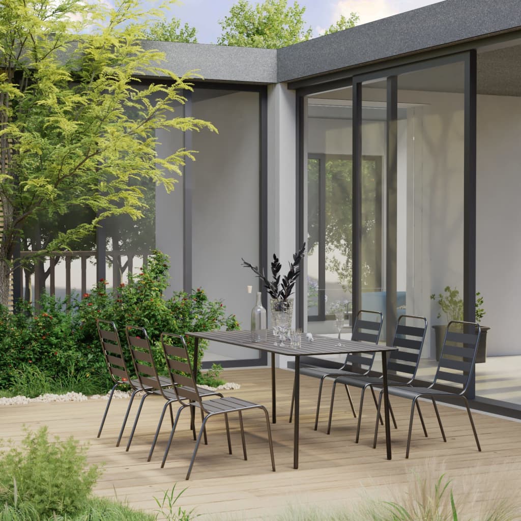 Berkfield 7 Piece Garden Dining Set Steel Dark Grey