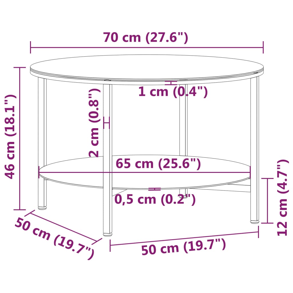 Berkfield Tea Table Black and Transparent 70 cm Tempered Glass