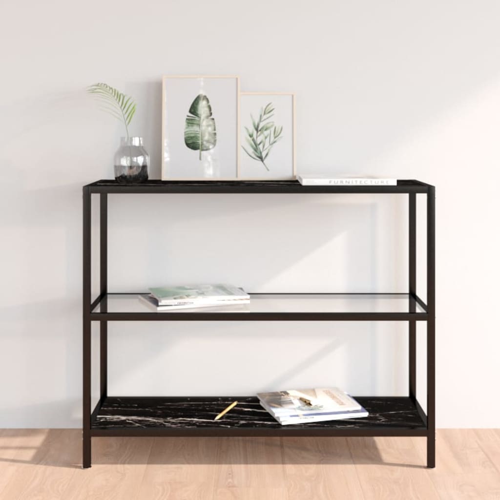 Berkfield Shelf Transparent and Black Marble 100x36x90 cm Tempered Glass