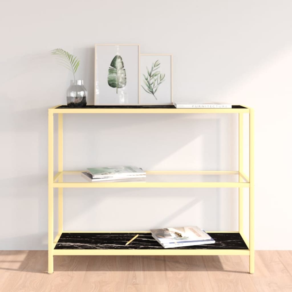 Berkfield Shelf Black Marble and Transparent 100x36x90 cm Tempered Glass
