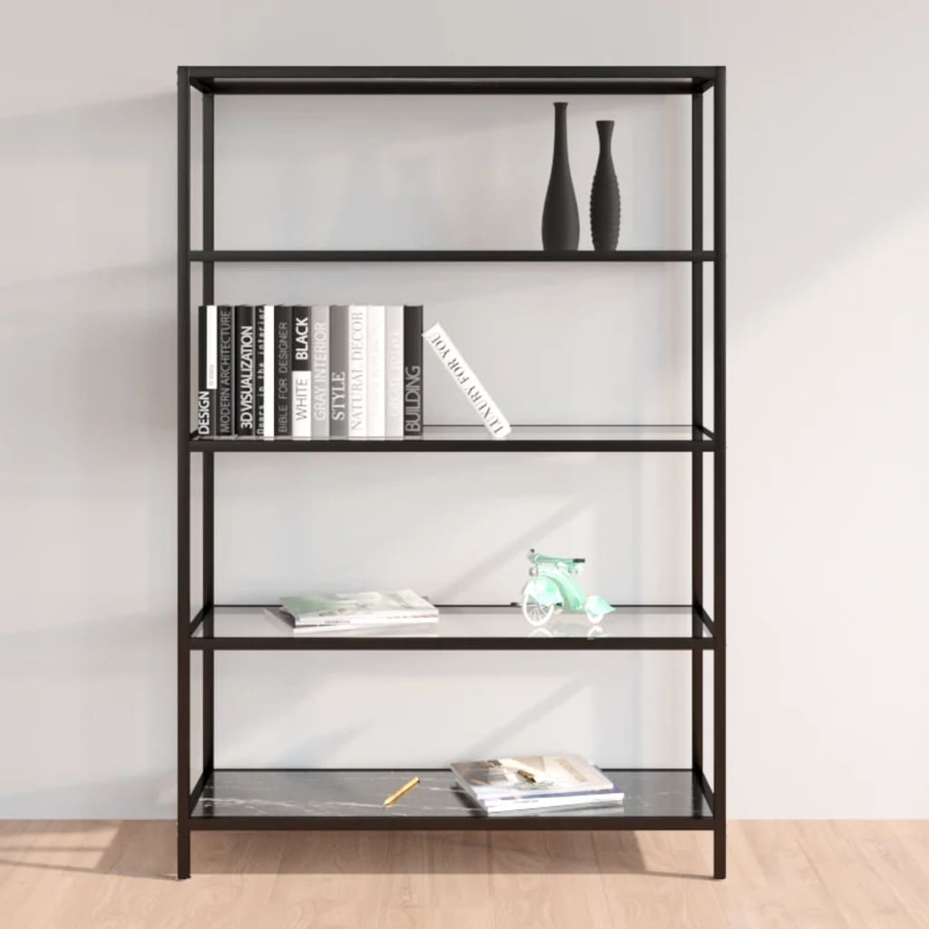 Berkfield Shelf Black Marble and Transparent 100x36x168 cm Tempered Glass