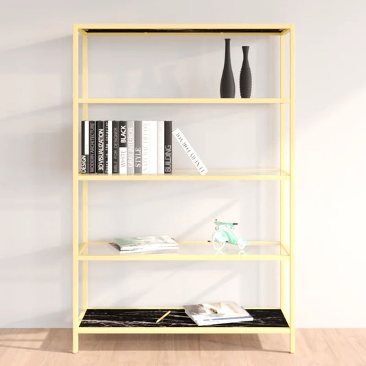 Berkfield Shelf Gold and Black Marble Tempered Glass