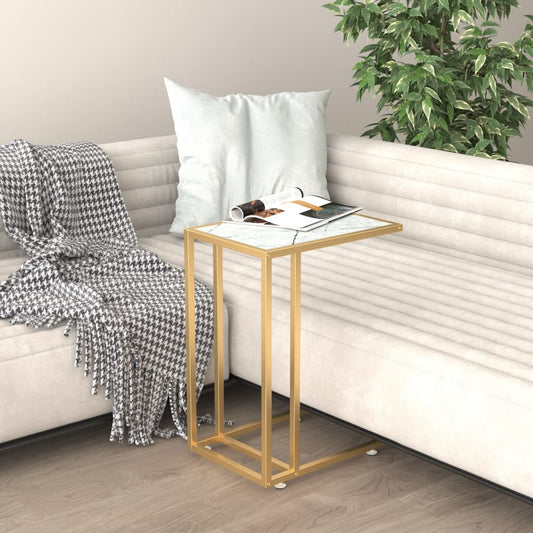 Berkfield Computer Side Table White Marble 50x35x65 cm Tempered Glass