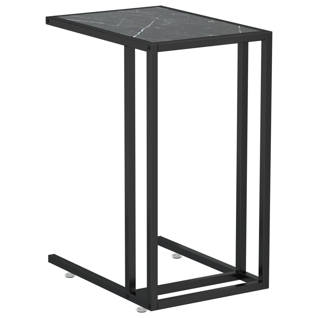 Berkfield Computer Side Table Black Marble 50x35x65 cm Tempered Glass