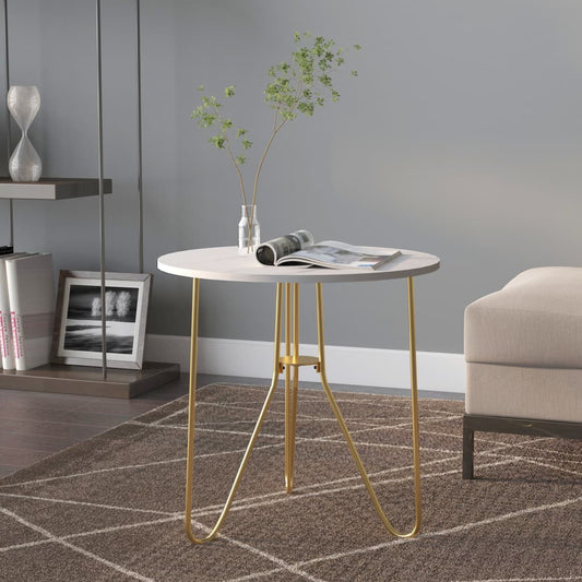 Berkfield Tea Table Gold and White Marble 48 cm MDF and Iron