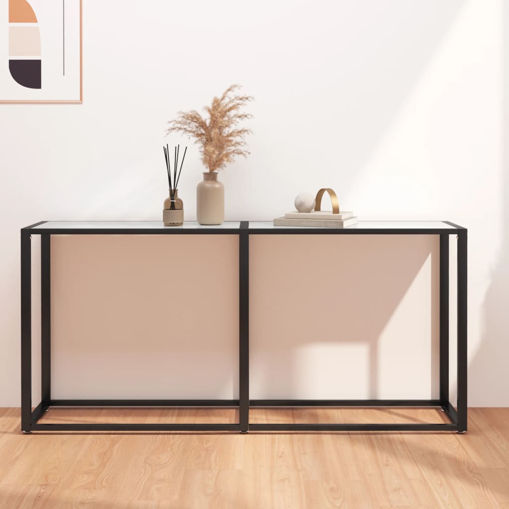 Berkfield Console Table White Marble 160x35x75.5cm Tempered Glass