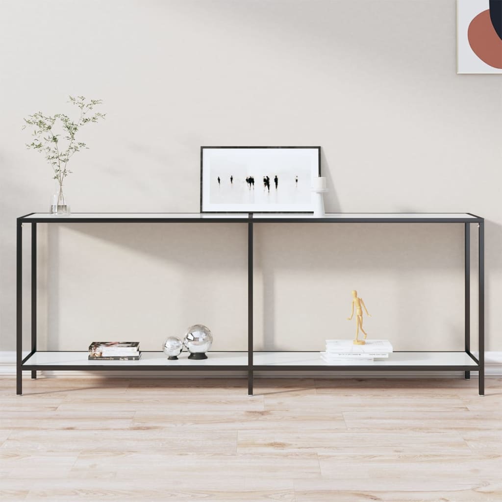 Berkfield Console Table White 200x35x75.5 cm Tempered Glass