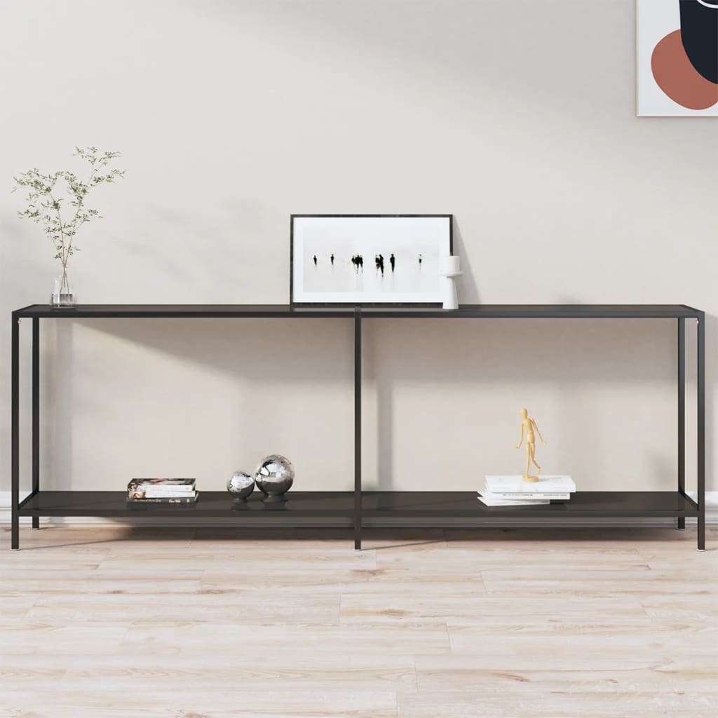 Berkfield Console Table Black 220x35x75.5 cm Tempered Glass