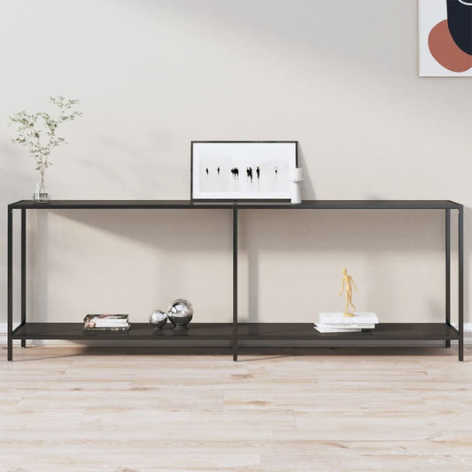 Berkfield Console Table Black 220x35x75.5 cm Tempered Glass