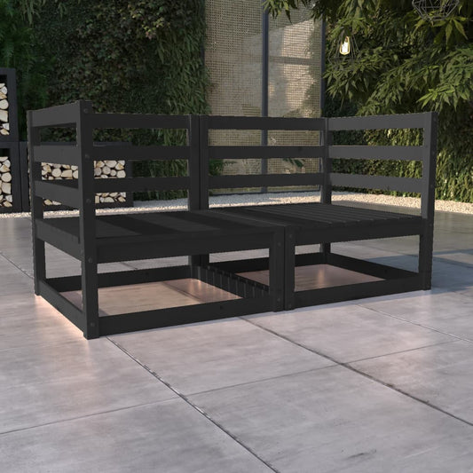 Berkfield Garden 2-Seater Sofa Black Solid Pinewood