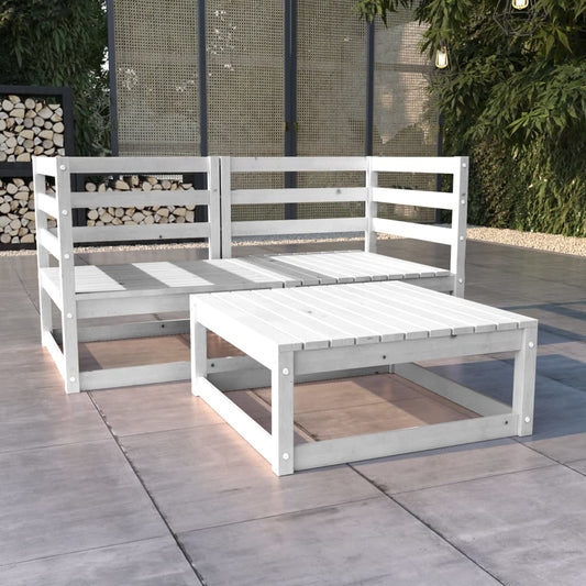 Berkfield 3 Piece Garden Lounge Set White Solid Wood Pine