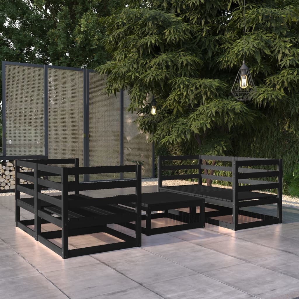 Berkfield 5 Piece Garden Lounge Set Black Solid Wood Pine