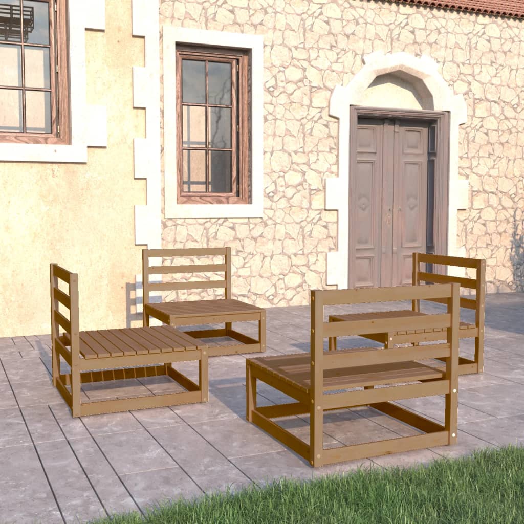 Berkfield 4 Piece Garden Lounge Set Honey Brown Solid Wood Pine