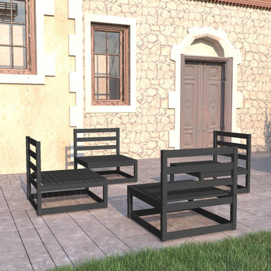 Berkfield 4 Piece Garden Lounge Set Black Solid Pinewood