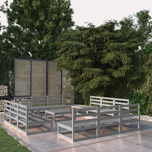 Berkfield 13 Piece Garden Lounge Set Grey Solid Pinewood