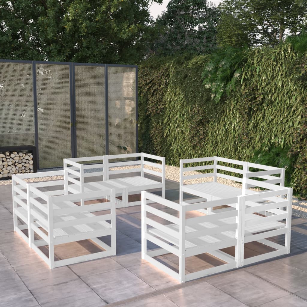 Berkfield 8 Piece Garden Lounge Set White Solid Pinewood