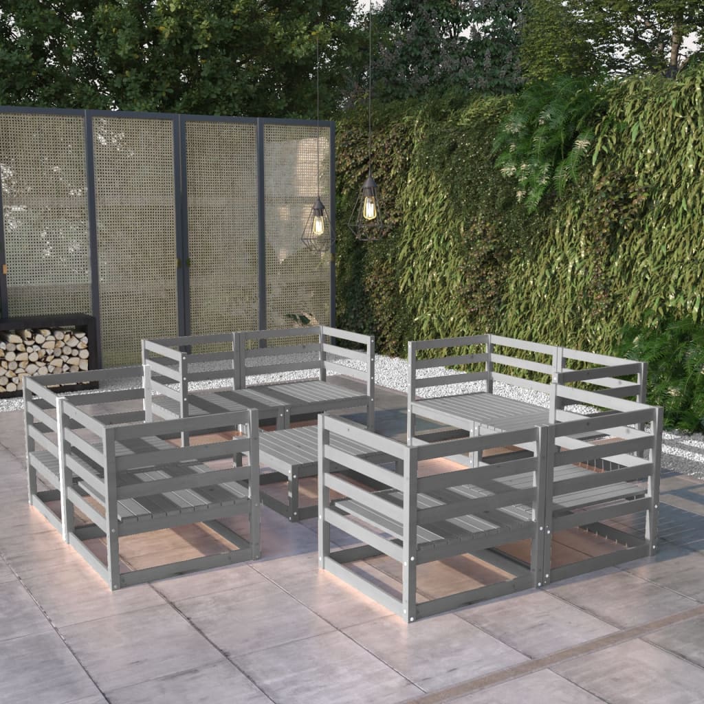 Berkfield 9 Piece Garden Lounge Set Grey Solid Pinewood