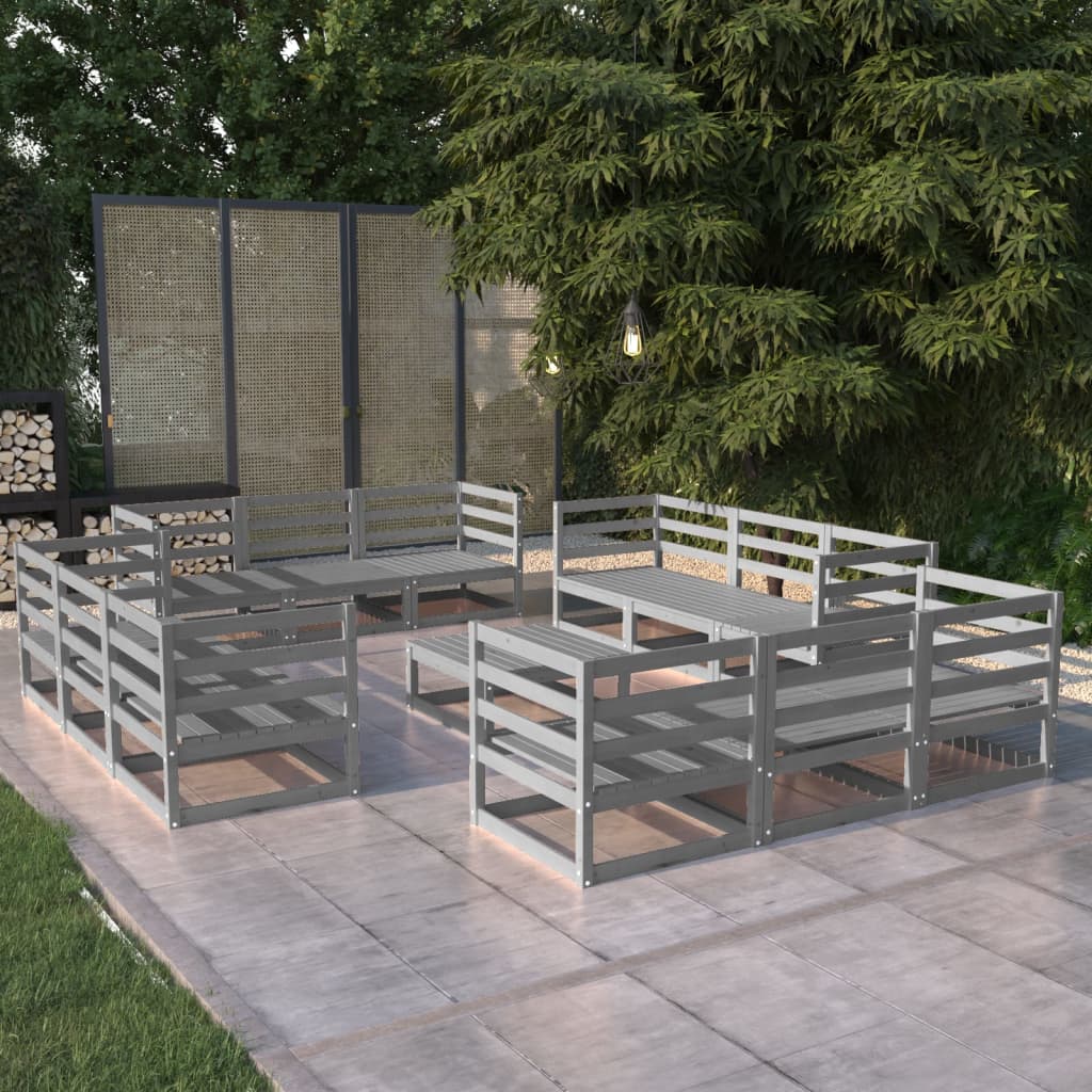 Berkfield 13 Piece Garden Lounge Set Grey Solid Pinewood