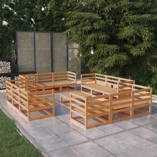 Berkfield 13 Piece Garden Lounge Set Honey Brown Solid Pinewood