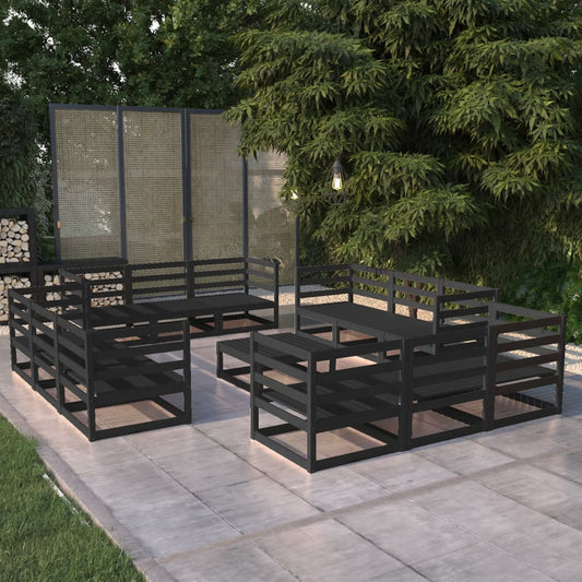 Berkfield 13 Piece Garden Lounge Set Black Solid Pinewood
