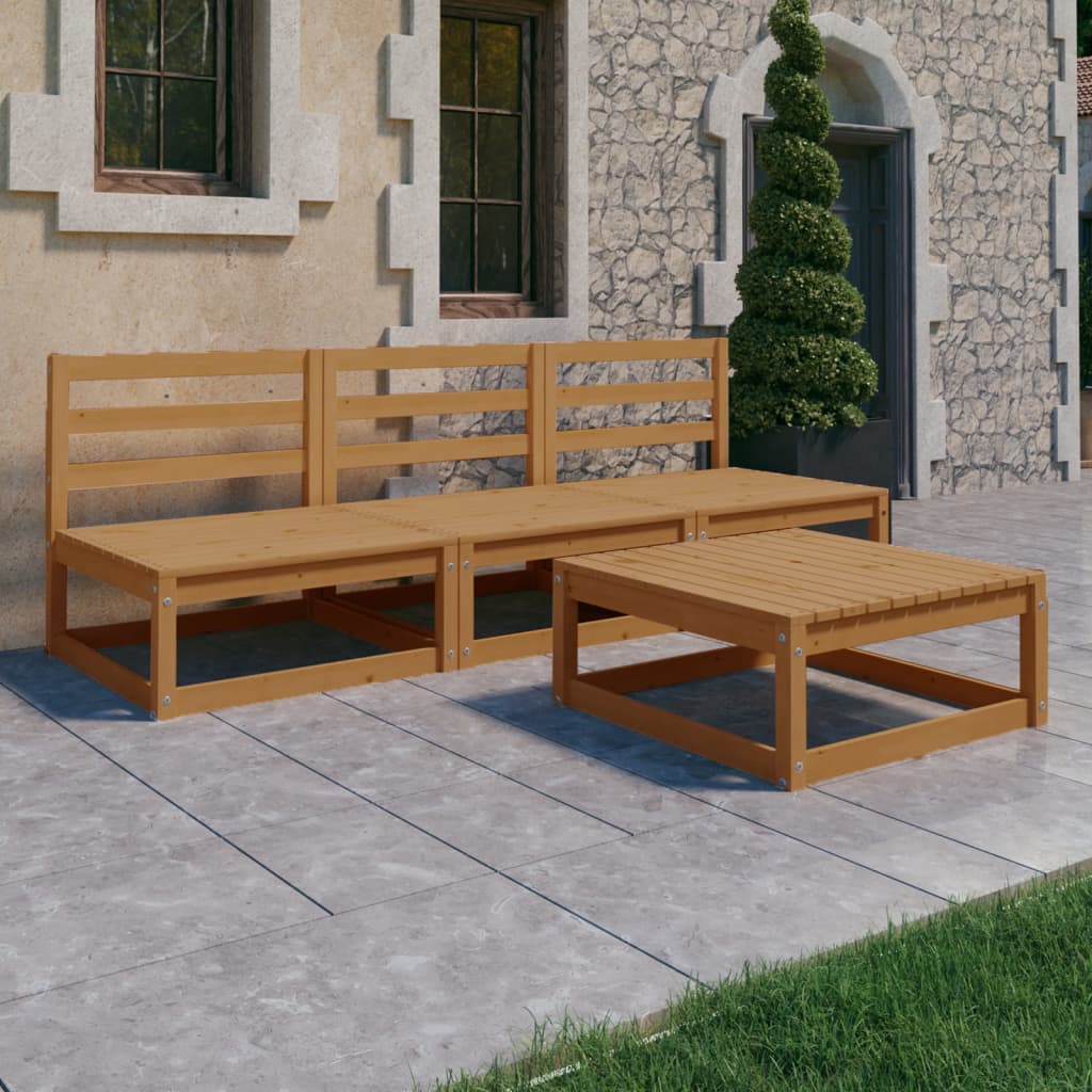 Berkfield 4 Piece Garden Lounge Set Honey Brown Solid Pinewood