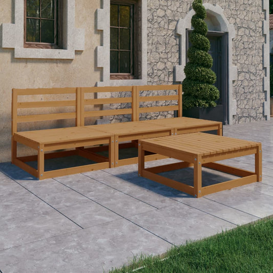 Berkfield 4 Piece Garden Lounge Set Honey Brown Solid Pinewood