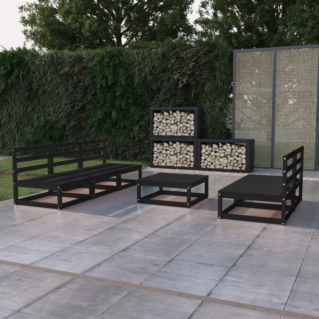 Berkfield 6 Piece Garden Lounge Set Black Solid Pinewood