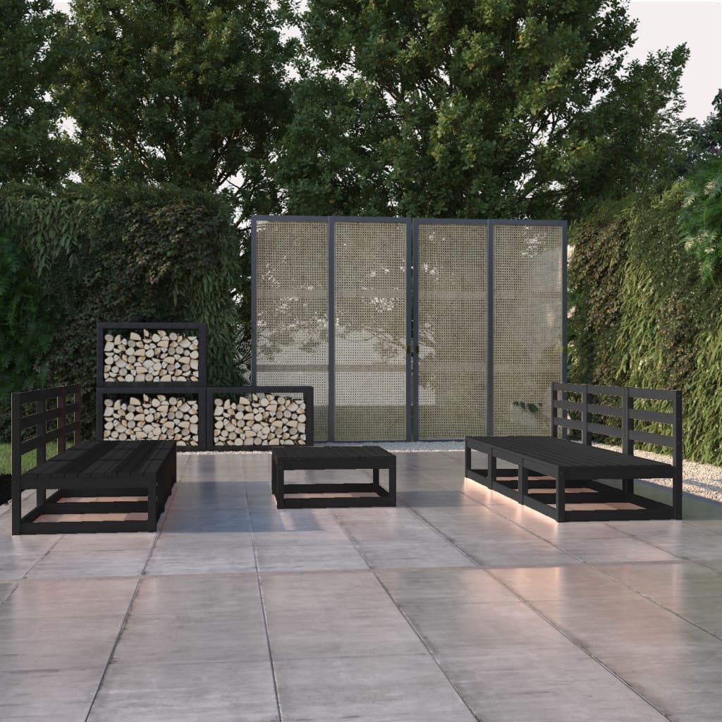 Berkfield 7 Piece Garden Lounge Set Black Solid Pinewood