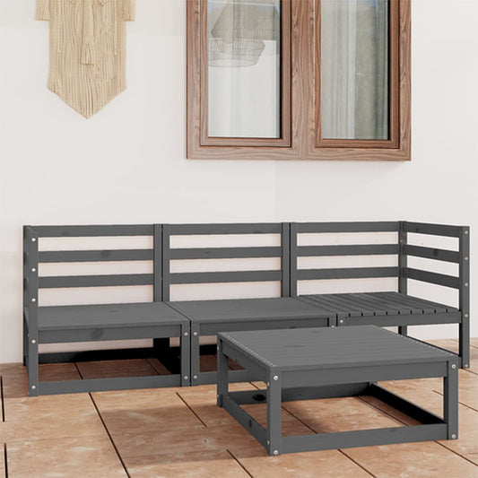 Berkfield 4 Piece Garden Lounge Set Grey Solid Pinewood