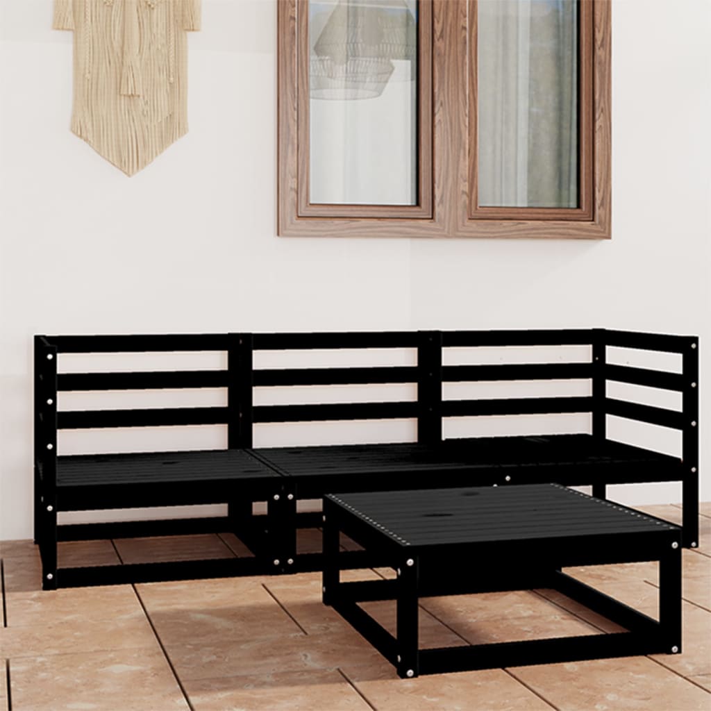 Berkfield 4 Piece Garden Lounge Set Black Solid Wood Pine