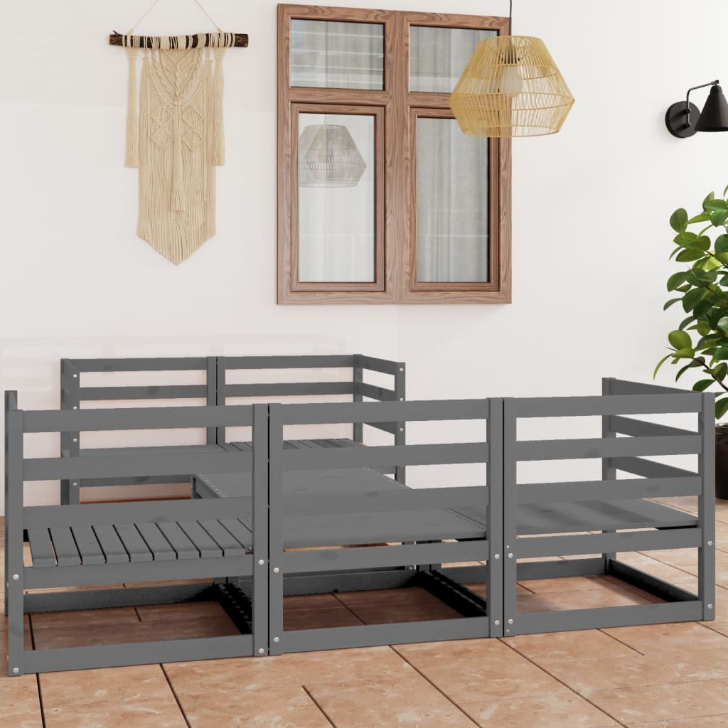 Berkfield 6 Piece Garden Lounge Set Grey Solid Wood Pine