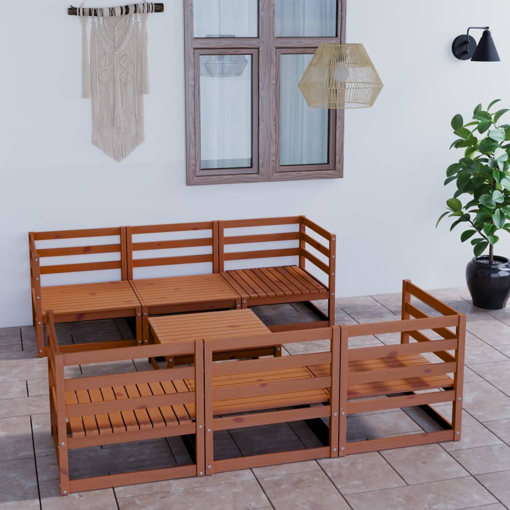 Berkfield 7 Piece Garden Lounge Set Honey Brown Solid Pinewood