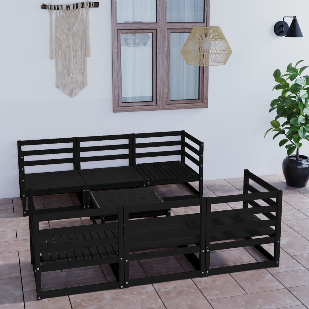 Berkfield 7 Piece Garden Lounge Set Black Solid Pinewood