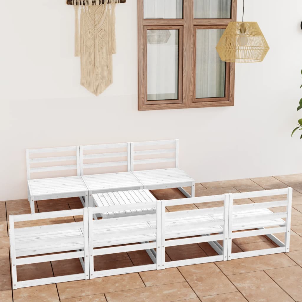 Berkfield 8 Piece Garden Lounge Set White Solid Pinewood