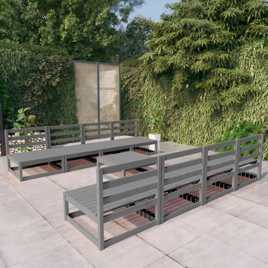 Berkfield 9 Piece Garden Lounge Set Grey Solid Pinewood