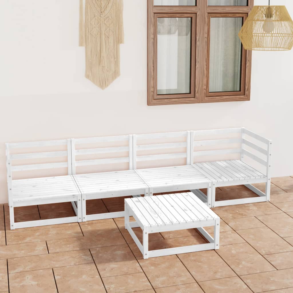 Berkfield 5 Piece Garden Lounge Set White Solid Wood Pine